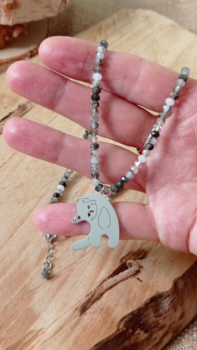 Naszyjnik z kamienia z kotem, biżuteria dla miłośniczki zwierząt