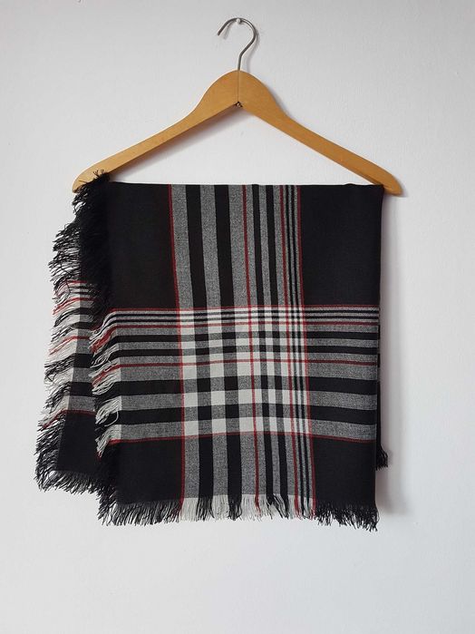 Chustka chusta szalik szal kratka w kratkę granatowy frędzle unisex