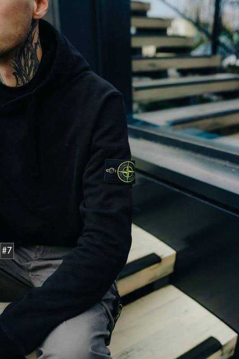 Мужское Худи Stone Island - Чорне Худі Стон Айленд - Кофта Стоник Зип