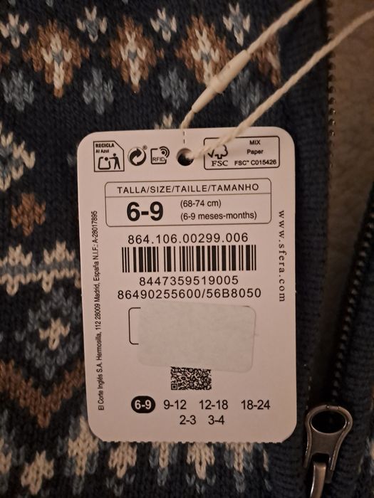 Casaco de malha polar Sfera 6-9 meses Novo