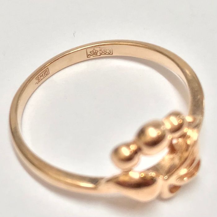Złoty PIERŚCIONEK 585 14K cudowne WINOGRONA piękny RÓŻOWE złoto r.16