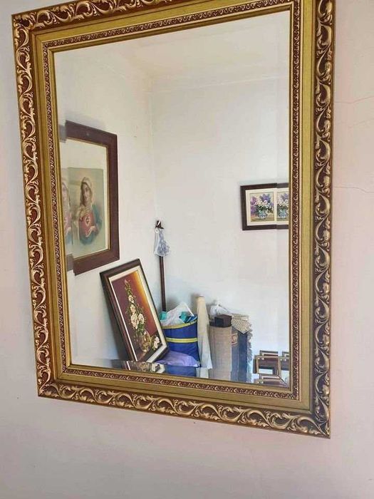 Espelho Bisote/Biselado em Talha Dourada Vintage e Lindíssimo