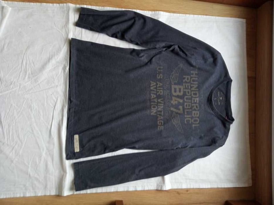 Bluzka typu "long-sleeve" grafitowa z nadrukiem - S - "Tom Tailor".