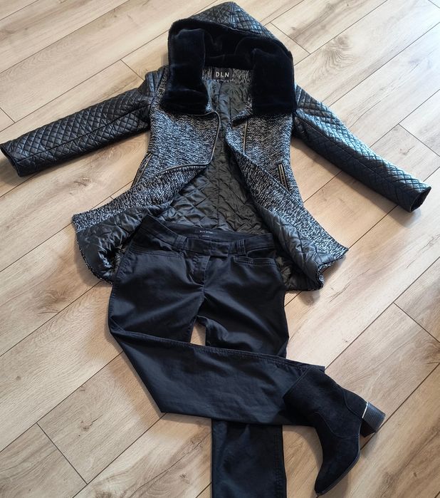 Płaszcz damski S, wełna + imitacja skórki