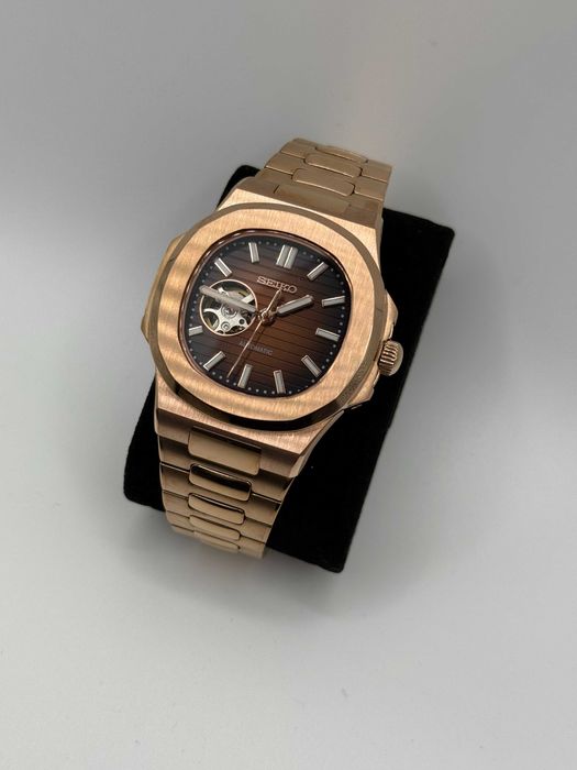 Seiko Mod Zegarek Nautilus Open Heart Rose Gold