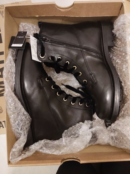 Skórzane botki trzewiki next wide leg na szeroką stopę