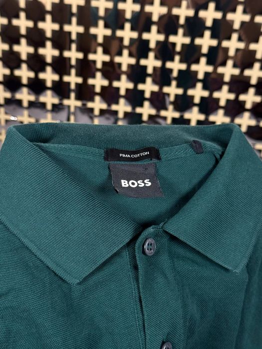 Преміальний лонгслів-поло Hugo Boss оригінла S-M Dark Green