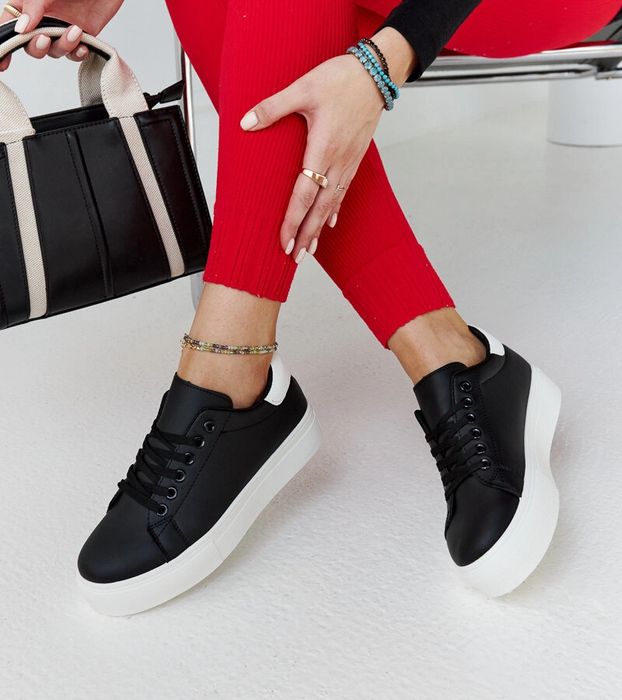 Czarno-białe sneakersy na grubej podeszwie Ruta