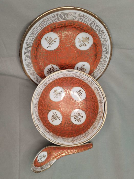 Conjunto Macau , taça , prato e colher