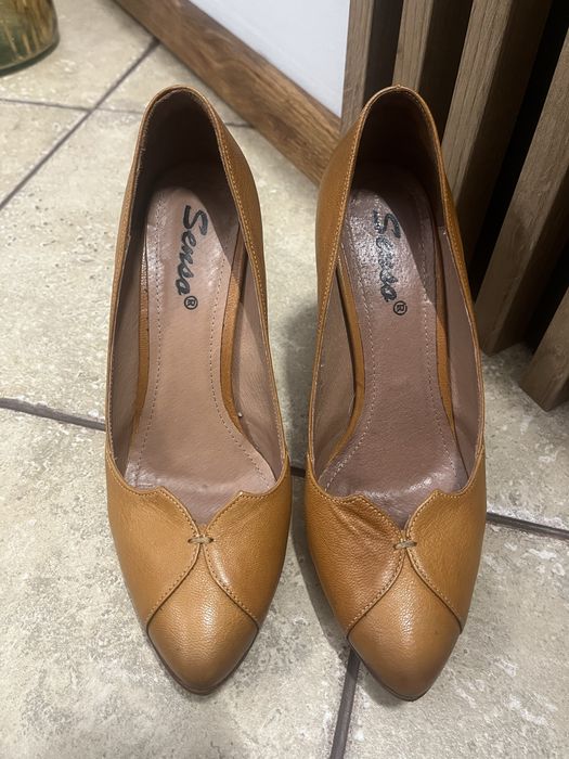 Buty na obcasie, Skóra naturalna, rozmiar 37, Senso, rudawe