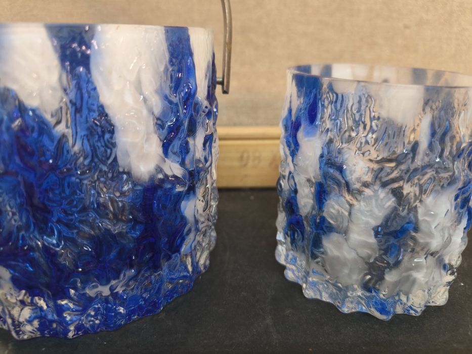 Conjunto Balde de Gelo e Copo em Vidro Artístico