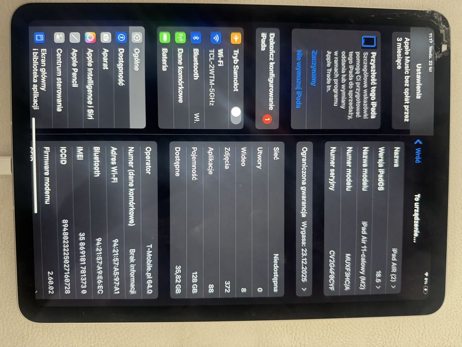[USZKODZONY] Ipad Air 11 M2 wifi-cellular