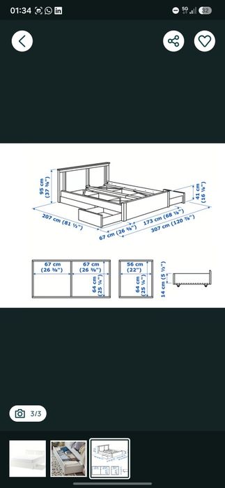 Cama Casal Modelo Songesand - 160x200 - com gavetões e colchão
