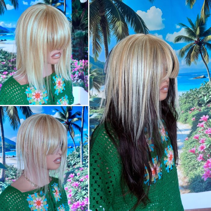 Натуральная накладка топпер чёлка типатинг волосы блонд 35 см