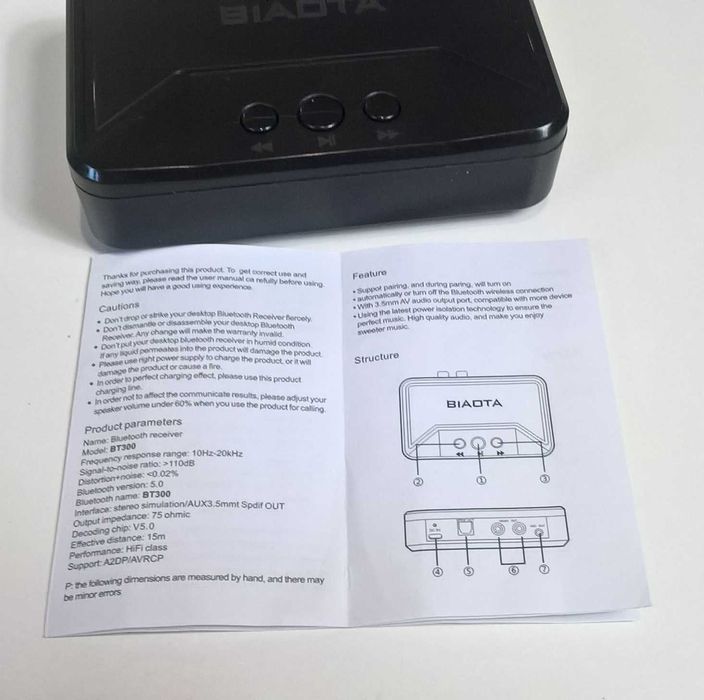 Odbiornik Bluetooth 5.0 z wyjściem RCA, AUX3,5, Spdif