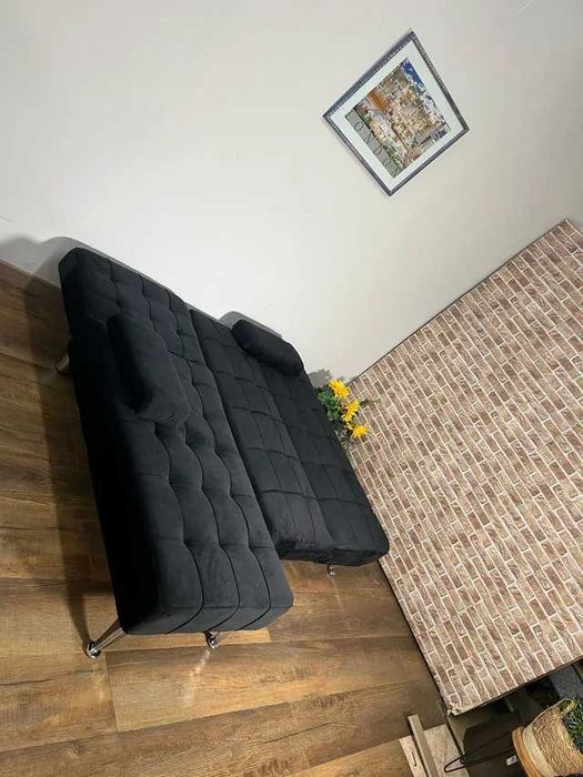 sofá-cama chaise longue em veludo preto
