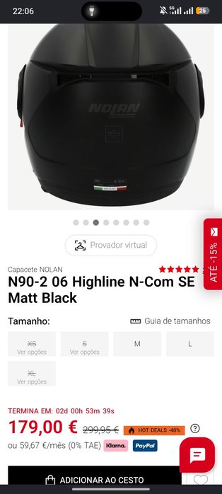 Capacete Novo/ Nolan N90-2 06 Matt Black