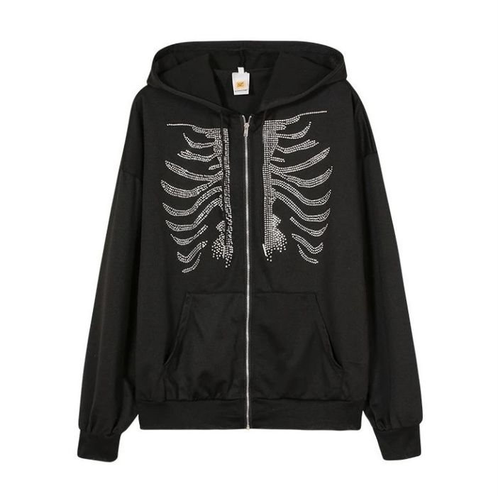 Зип худи со стразами, ребра, y2k
