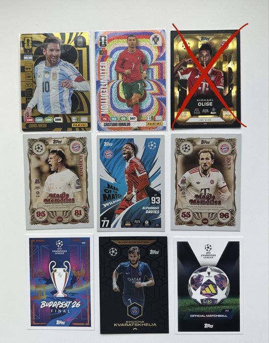 Футбольні картки Panini Messi Ronaldo  Topps Match Attax 2025/26 Champions League Dembele Kvaratskhelia Yamal Kane Mbappe