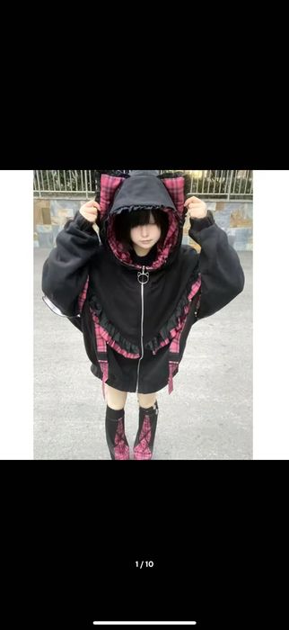 subcul japanese style cat ears y2k зіп худі з вушками jirai kei