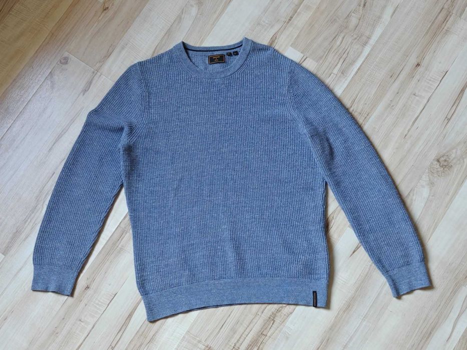 Superdry Vintage Textured Knit sweter męski L 100% bawełna szary