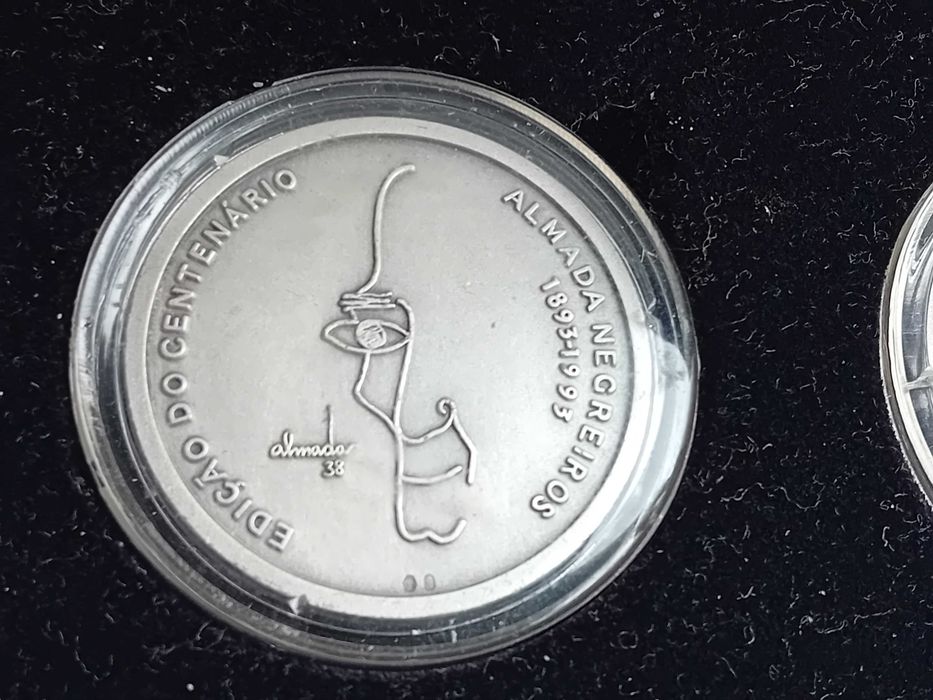 3 medalhas prata 925% comemorativas 100 anos Almada Negreiros,  estojo