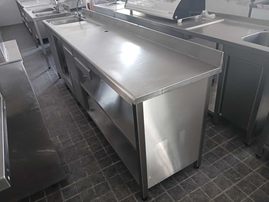 ACM1686 - Bancada de Lavagem Inox de 1 Cuba com 2,5M - Usada