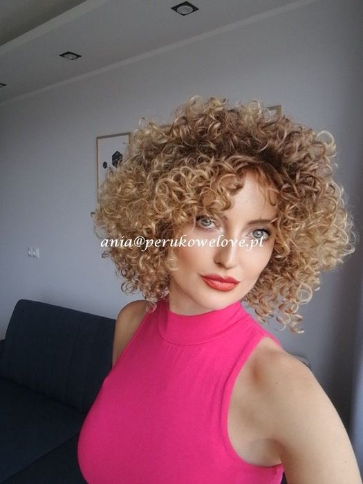Peruka blond OMBRE afro loki kręcone włosy na co dzień jak naturalne