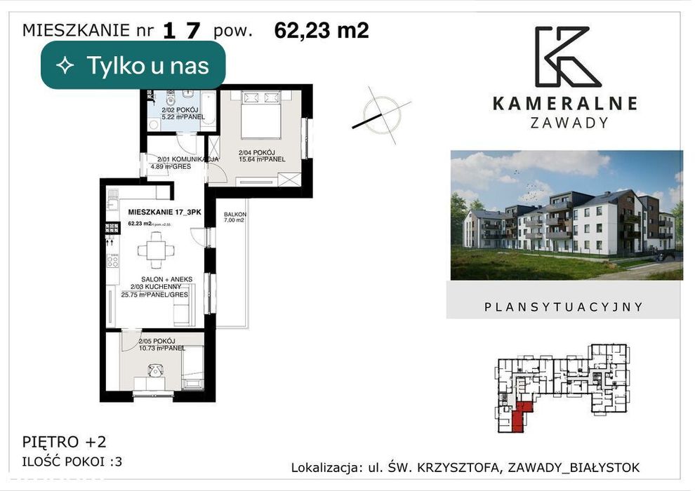 3-bed apartment, 62 m²