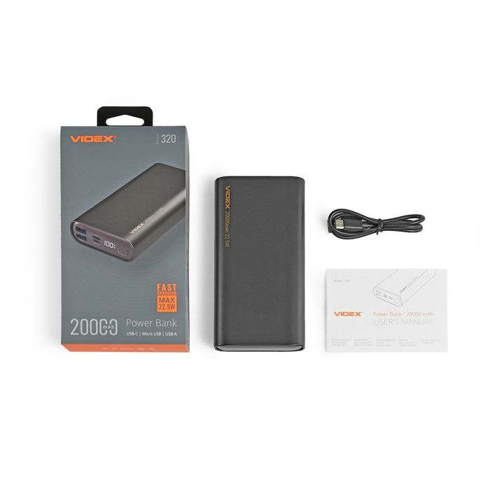 VIDEX  20000mAh VPB-320 22.5W Black Повербанк Відекс