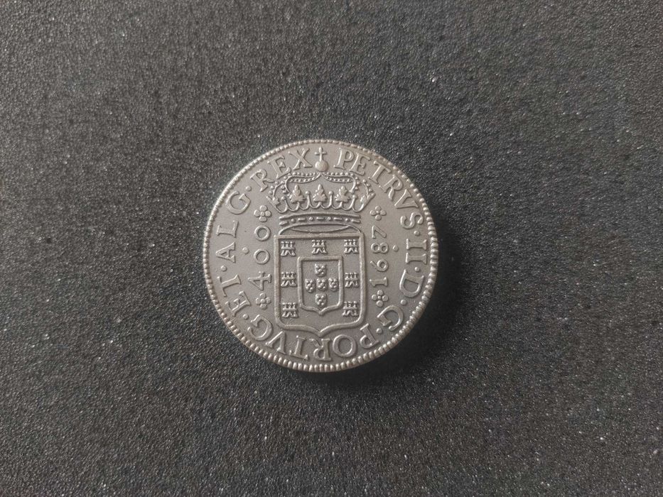 Moeda Réplica 400 Réis 1687 - D. Pedro II -  26,81g_%0,925 - PRATA