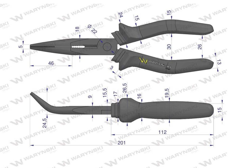 Szczypce wydłużone 200mm wygięte Waryński Solidne Gwarancja