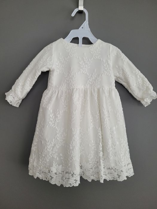 Zestaw na chrzest sukienka Noeli ecru Margaret 68 + buciki + opaska z