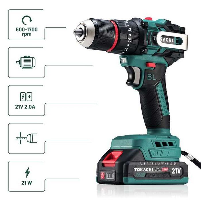 ZESTAW Wiertarko wkrętarka akumulatorowa BEZSZCZOTKOWA udarowa PRO 21V