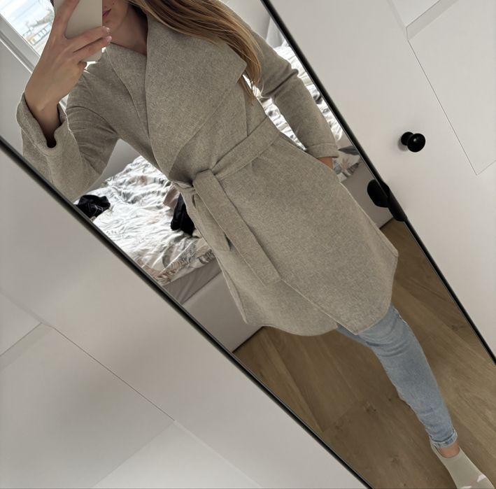 Zara szary płaszcz wełniany XS handmade