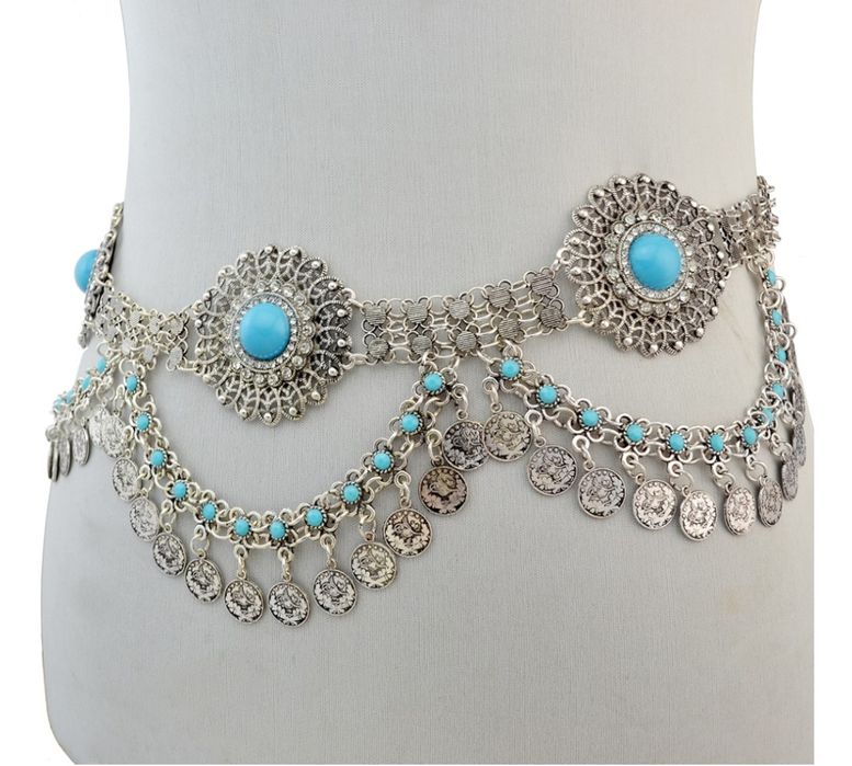 Pasek srebrny boho bohemian hippie