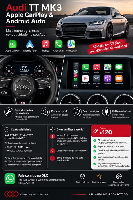 Audi TT MK3 – Ativação Apple CarPlay e Android Auto
