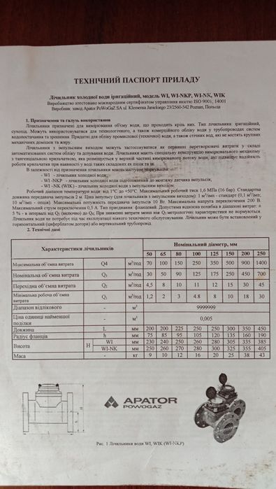 Лічильник холодної води іригаційний WI 100