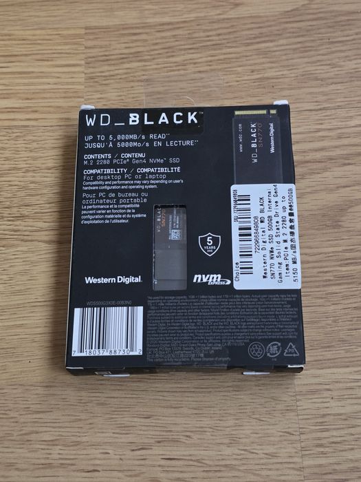 SSD WD Black SN770 500 GB TLC NVMe 2280 PCI-e 4.0