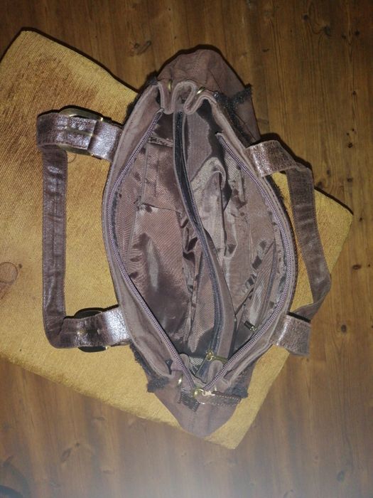 Сумка коричневая под замш с вставкой под змеиный принт