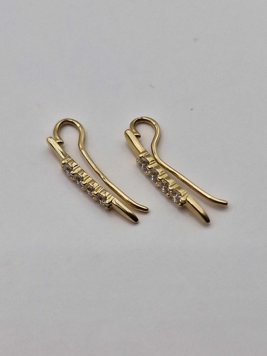 Nowe złote kolczyki, próba 585, białe cyrkonie