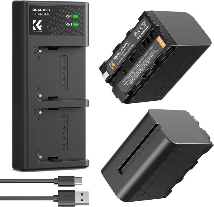Carregador Duplo K&F Concept + 2x Bateria Sony NP-F970