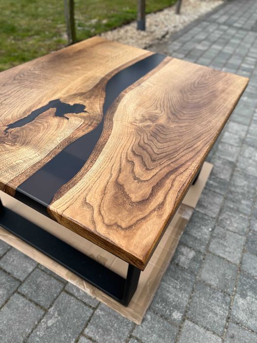 Drewniany stolik kawowy dąb żywica epoksydowa loft #44