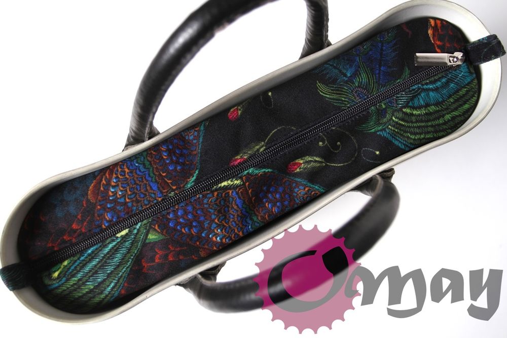 Czarny organizer do OBAG MINI Welur Velvet Pawie Oczko 2kieszenie OMAY