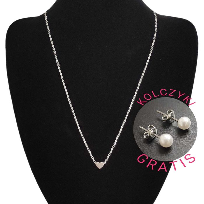 Łańcuszek- serce srebrne kol. srebrny - NOWY - kolczyki GRATIS