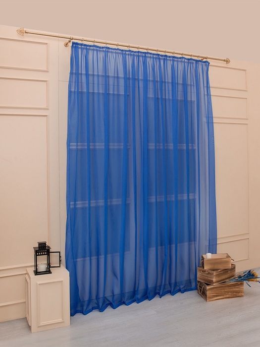 Готова тюль з тасьмою, тюль шифон однотонний, підшитий тюль на стрічці