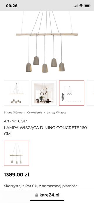 Lampa wisząca kare design concrete 160cm