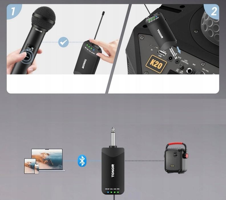 Mikrofony 2 sztuki Tonor akumulatorowe TW720 bezprzewodowe Zestaw DJ W