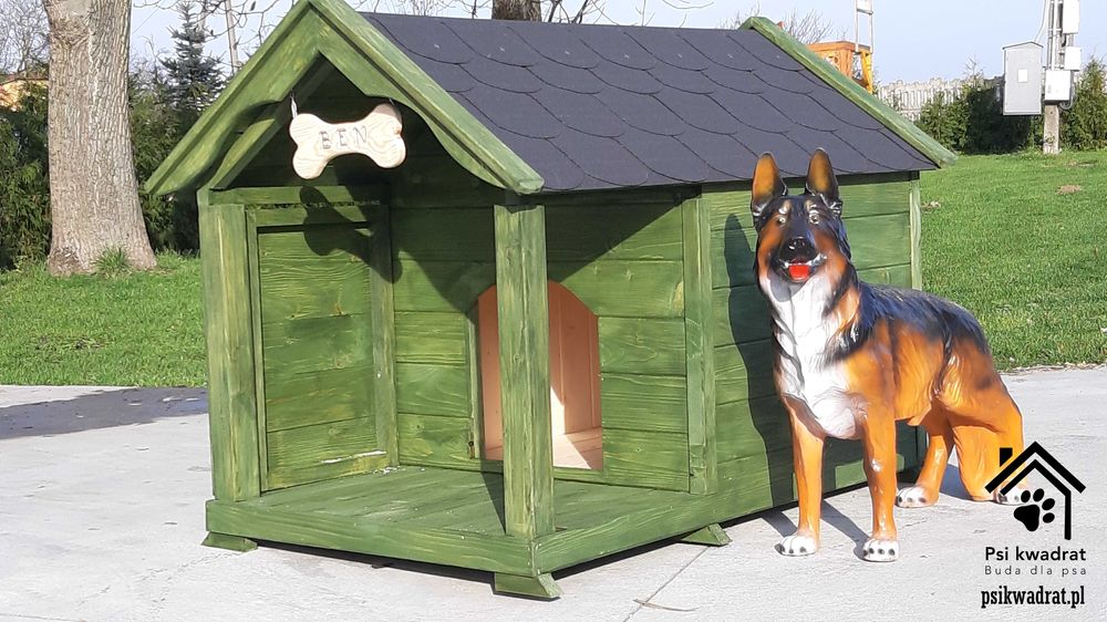 Buda dla psa XL OCIEPLANA na Owczarka duża ozdobna LITE DREWNO