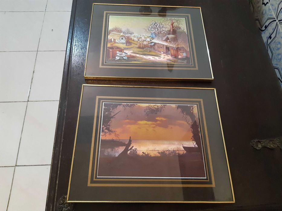 Conjunto 2 quadros 30×25cm, vintage, excelente estado